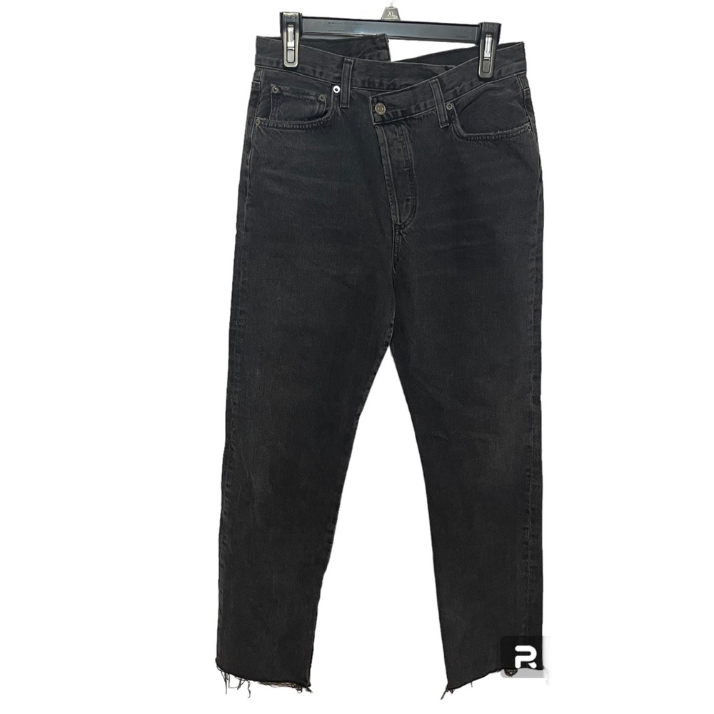 Agolde criss cross straight jean size 28 in shambles asymmetrical waist raw hem
